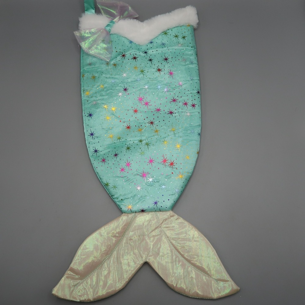 DanDee Mermaid Tail Holiday Stocking Iridescent Shimmer Glitter Turquoise Blue
